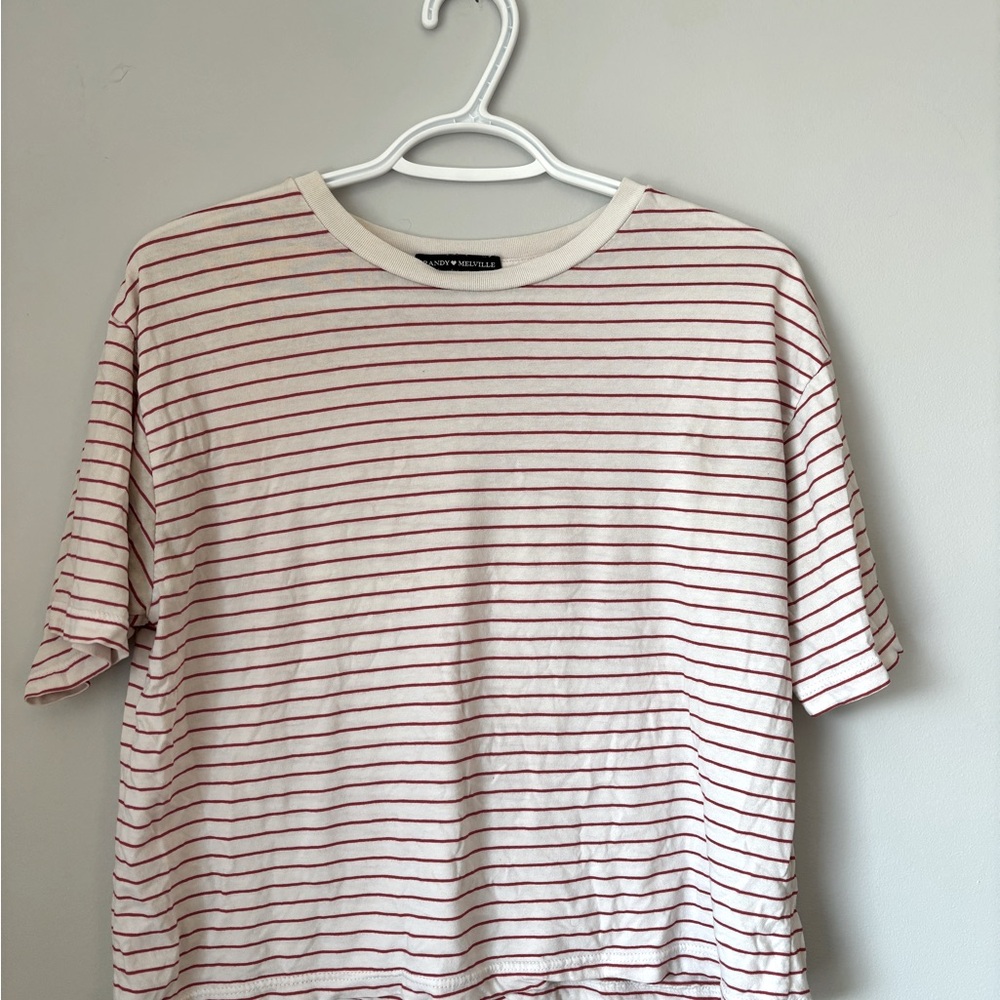 Brandy Melville Red and White Striped Cropped Tee